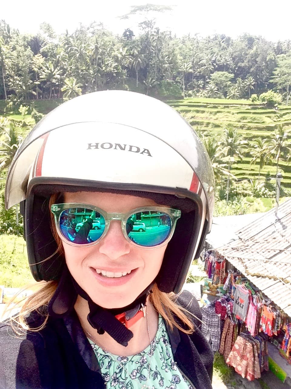 Kitted out to ride a scooter in Ubud, Bali
