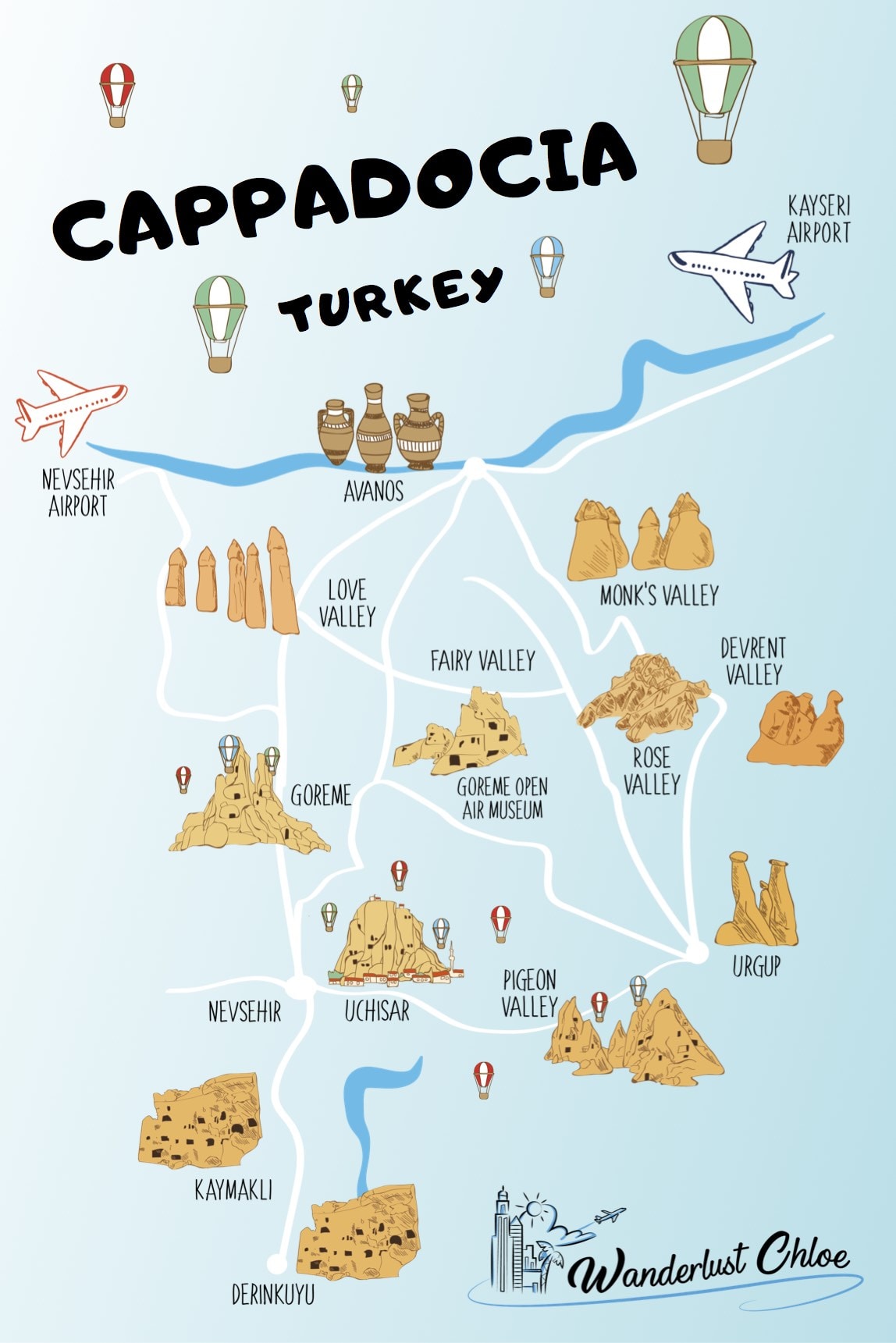 Map of Cappadocia, Turkey