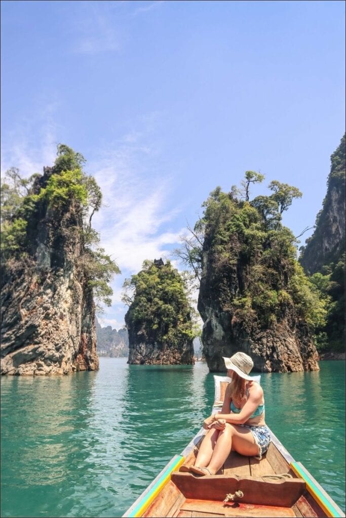 on a boat in khao sok national park thailand