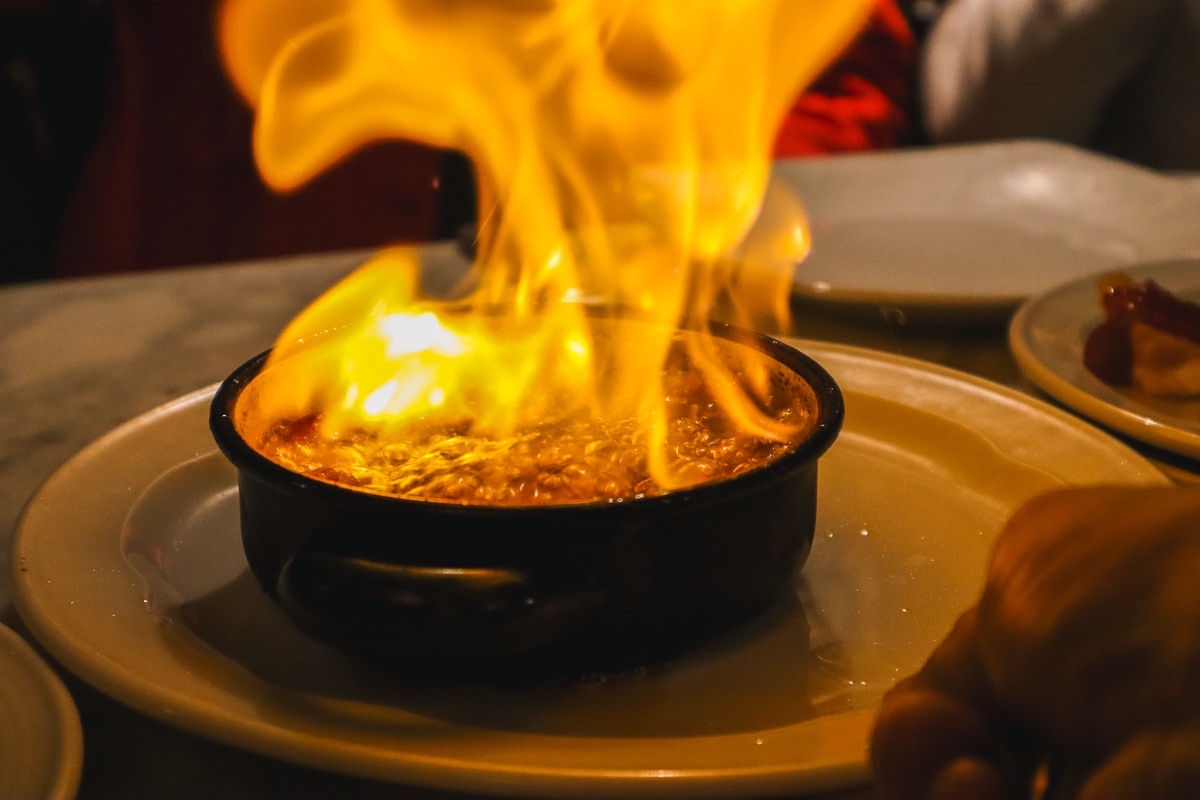 Flambeed chorizo with rum