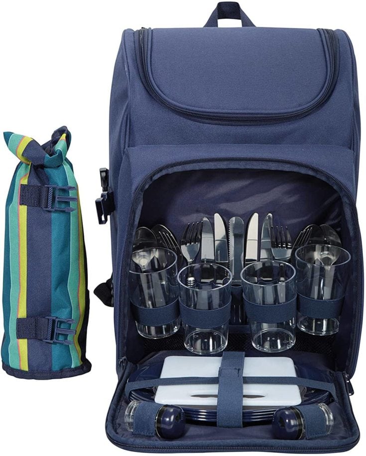 Does Not Apply Tawa Picnic Set Backpack for 4 with Cooler Compartment, Detachable Bottle/Wine