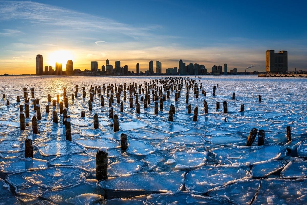 Ice on the Hudson River in New Jersey