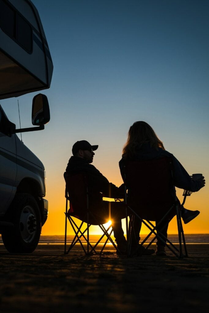Relaxing by a motorhome